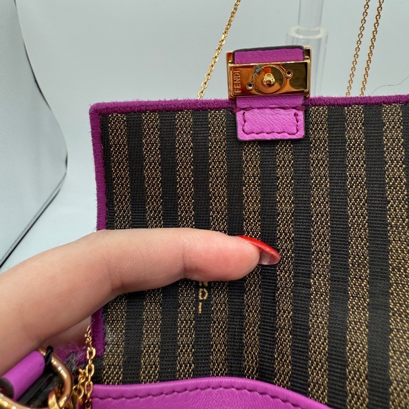 FENDI 2021 Nano Baguette Purple Shearling FF Buckle in Gold - Picture 7 of 7
